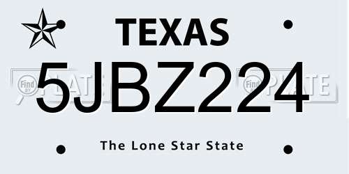 5JBZ224 Texas License Plate