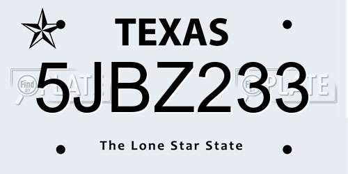 5JBZ233 Texas License Plate