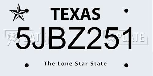 5JBZ251 Texas License Plate