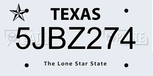5JBZ274 Texas License Plate