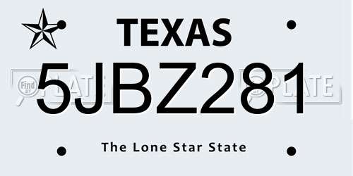 5JBZ281 Texas License Plate
