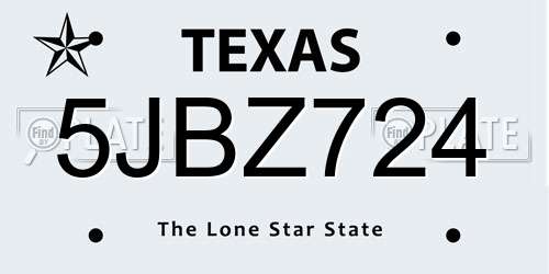 5JBZ724 Texas License Plate