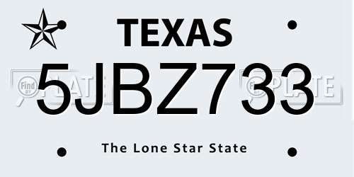 5JBZ733 Texas License Plate