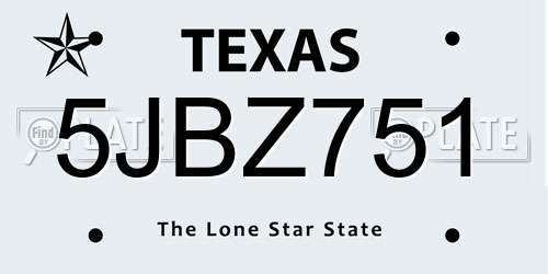5JBZ751 Texas License Plate