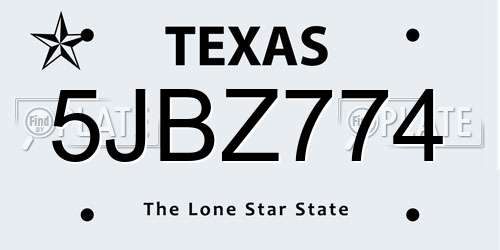 5JBZ774 Texas License Plate