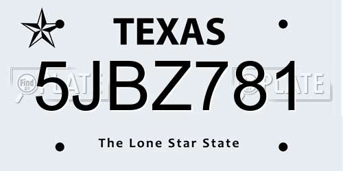 5JBZ781 Texas License Plate