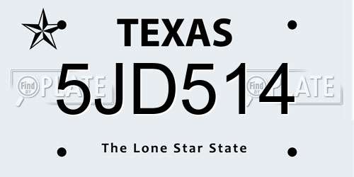 5JD514 Texas License Plate