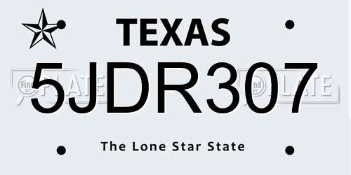 5JDR307 Texas License Plate