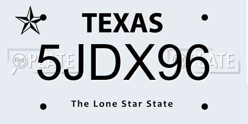 5JDX96 Texas License Plate