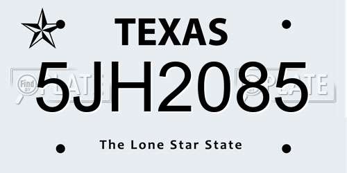 5JH2085 Texas License Plate