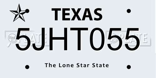 5JHT055 Texas License Plate