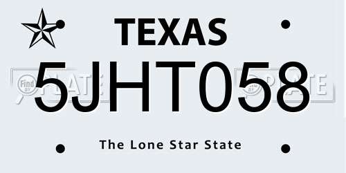 5JHT058 Texas License Plate
