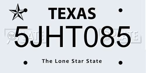 5JHT085 Texas License Plate