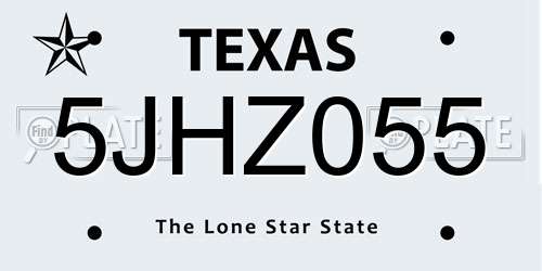 5JHZ055 Texas License Plate