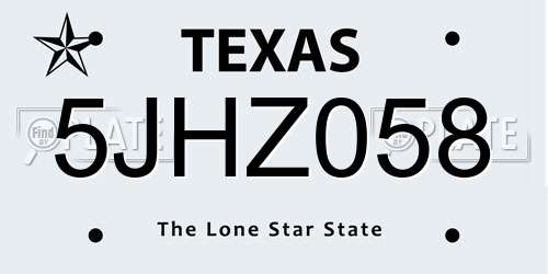 5JHZ058 Texas License Plate
