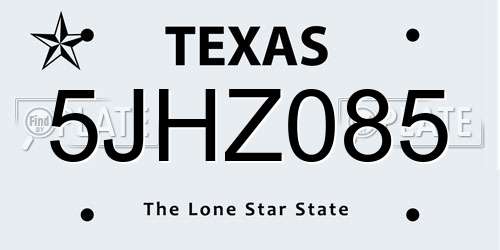 5JHZ085 Texas License Plate