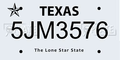 5JM3576 Texas License Plate