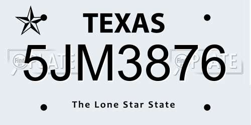 5JM3876 Texas License Plate