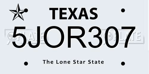 5JOR307 Texas License Plate