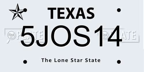 5JOS14 Texas License Plate