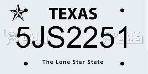 5JS2251 Texas License Plate