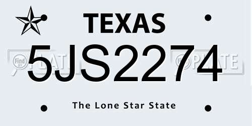5JS2274 Texas License Plate