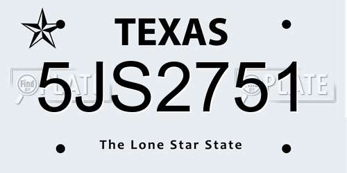5JS2751 Texas License Plate