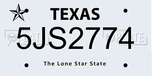 5JS2774 Texas License Plate