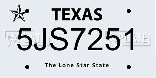 5JS7251 Texas License Plate