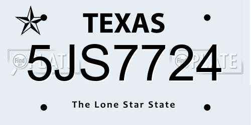 5JS7724 Texas License Plate
