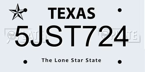 5JST724 Texas License Plate