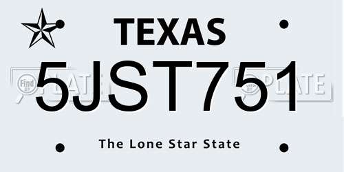 5JST751 Texas License Plate