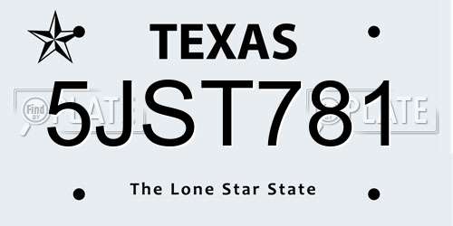 5JST781 Texas License Plate