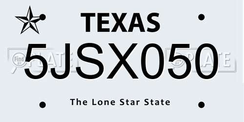 5JSX050 Texas License Plate