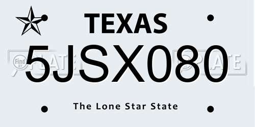 5JSX080 Texas License Plate