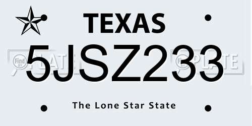 5JSZ233 Texas License Plate