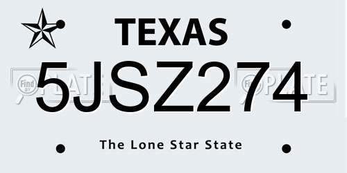 5JSZ274 Texas License Plate