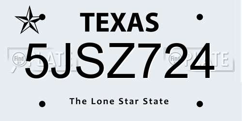 5JSZ724 Texas License Plate