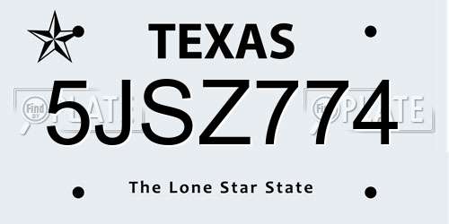 5JSZ774 Texas License Plate