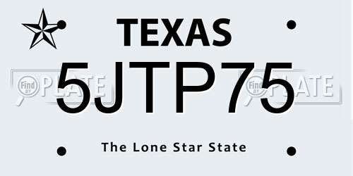 5JTP75 Texas License Plate