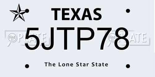 5JTP78 Texas License Plate