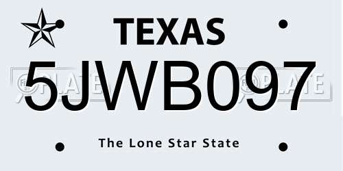 5JWB097 Texas License Plate