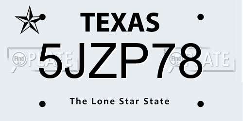 5JZP78 Texas License Plate