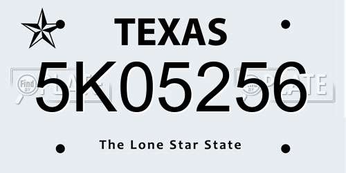 5K05256 Texas License Plate
