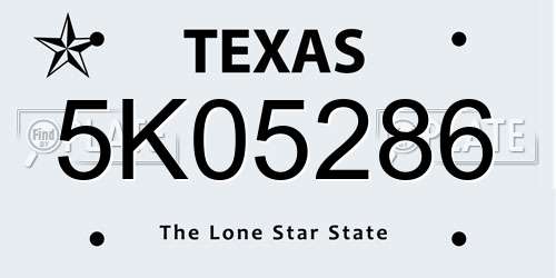 5K05286 Texas License Plate