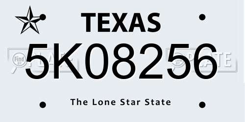 5K08256 Texas License Plate