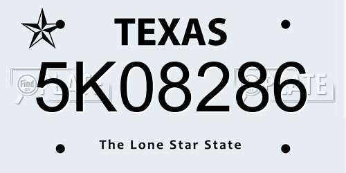 5K08286 Texas License Plate