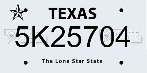 5K25704 Texas License Plate