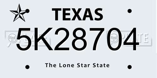 5K28704 Texas License Plate