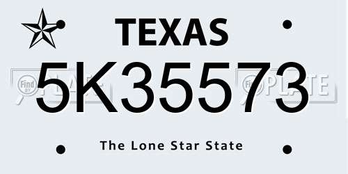 5K35573 Texas License Plate